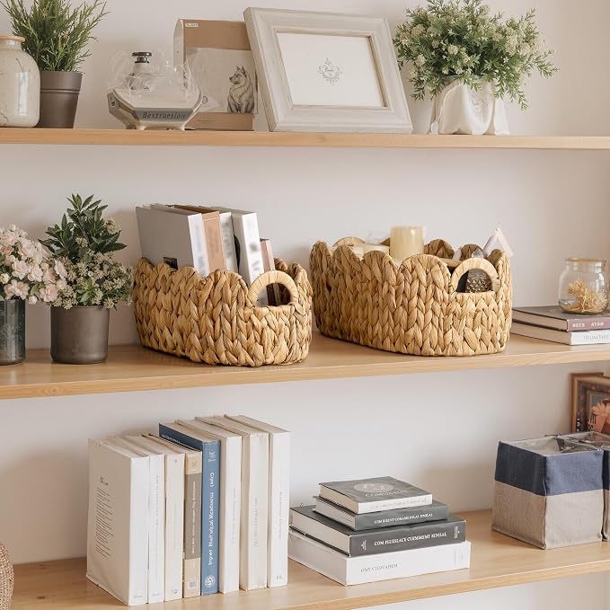 StorageWorks Scalloped Wicker Basket, Woven Baskets for Storage, Rattan Baskets with Handles, Water Hyacinth Basket for Organizing and Decor, 2 Pack - Image 6