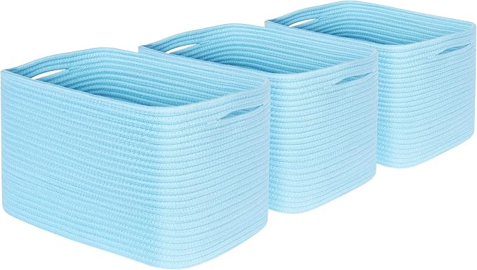 3-Pack Decorative Woven Storage Baskets for Shelves, Cube Bin Box for Organizing Books, Shoes, Dog Toys, Pantry Closet and Living Room Organizer, Sky Blue - Image 8
