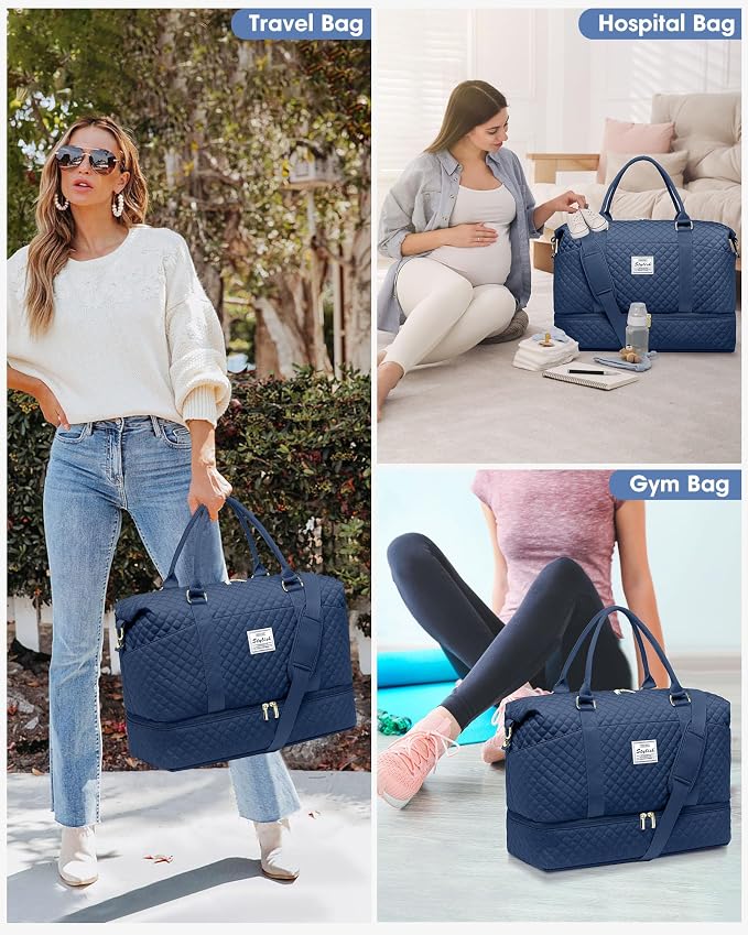 Weekender Bags for Women Duffle Bag - Travel Duffel Bag with Shoe Compartmen Carry on Overnight Bag with Toiletry Bag Gym Tote Bag with Wet Pocket Hospital Bags for Labor and Delivery Blue - Image 2