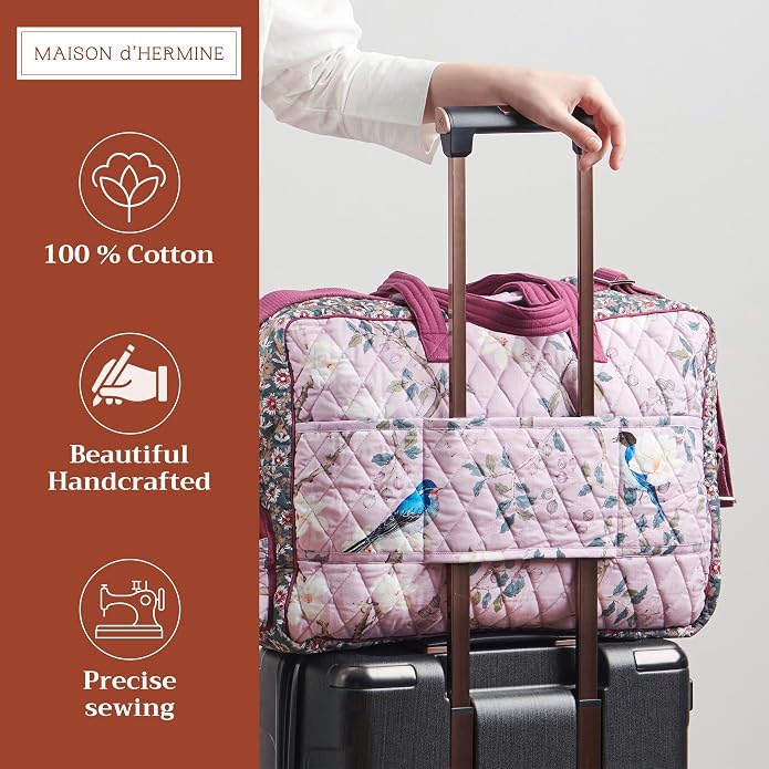 Maison d' Hermine Weekender Bags for Women Cotton Quilted Duffel Overnight Luggage Weekend Bag for Men Gym Gifts Travel | Overnight Luggage Weekend Bag for Men Gym Sports Gifts Duffle bag Business Travellers Trip Spring Summer - Image 4