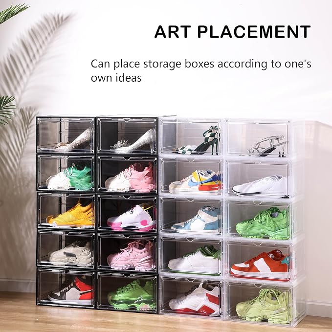 Attelite Large Shoe Boxes 8 Pack Drop Side Shoe Storage Container Stackable | Clear Shoe Box for Sneakers, Tool-free Assembly, Thicken & Sturdy Plastic, Magnetic Door, Fit up to Men's Size 12 - Image 6