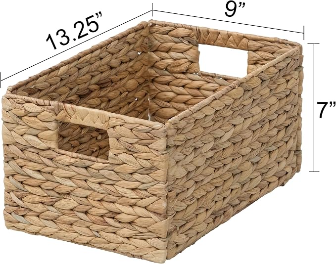 Rectangular Woven Hyacinth Wicker Pantry Storage Baskets, Set of 2 | 13.25"x9"x7", Natural, Iron Wire Frame - Image 6