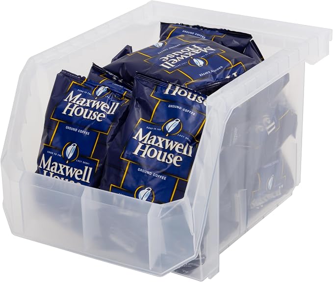 Medium-Tall Stackable Plastic Storage Bins, 4-Pack, Clear | Open-Front Stackable Bins For Garage, Pantry, Closet & Office, 7"L X 11"W X 8"H, Nests When Empty, Durable Plastic - Image 4