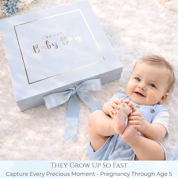 Luxury Baby Boy Memory Book Set – Keepsake Journal & Milestone Album from Pregnancy to Age 5 with Premium Gift Box, Storage Pouch & Keepsake Envelope – Baby Shower & Newborn Gift - Image 10