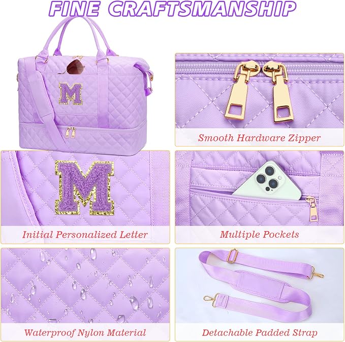 Teen Girl Gifts Weekender Travel Duffle Bags(Purple,M) | Girl Birthday Gift-Dance Gym Bag with Toiletry Bag-Weekender Bags with Shoe Compartment - Image 6