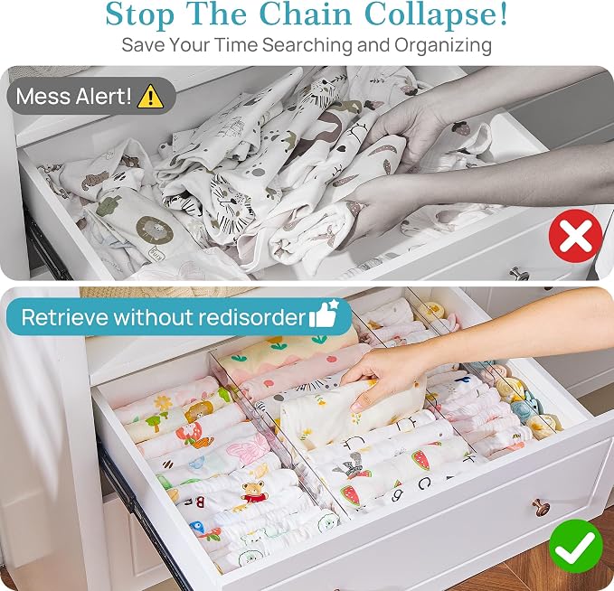 Vtopmart 18 Pack Drawer Dividers for Clothes, 4" High 10.2"-16.5" Adjustable Expandable Dresser Drawer Organizer, Clear Plastic Separators for Dresser, Baby Clothing, Underwear, Cosmetic, Toiletries | Expandable Dresser Drawer Organizer, Clear Plastic ... - Image 8