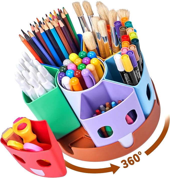 GAMENOTE Rotating Art Supply Organizer, Lazy Susan Caddy, Small | Rotating organizer keeps markers, crayons and craft supplies visible and easy to reach on classroom or home desks by Gamenote