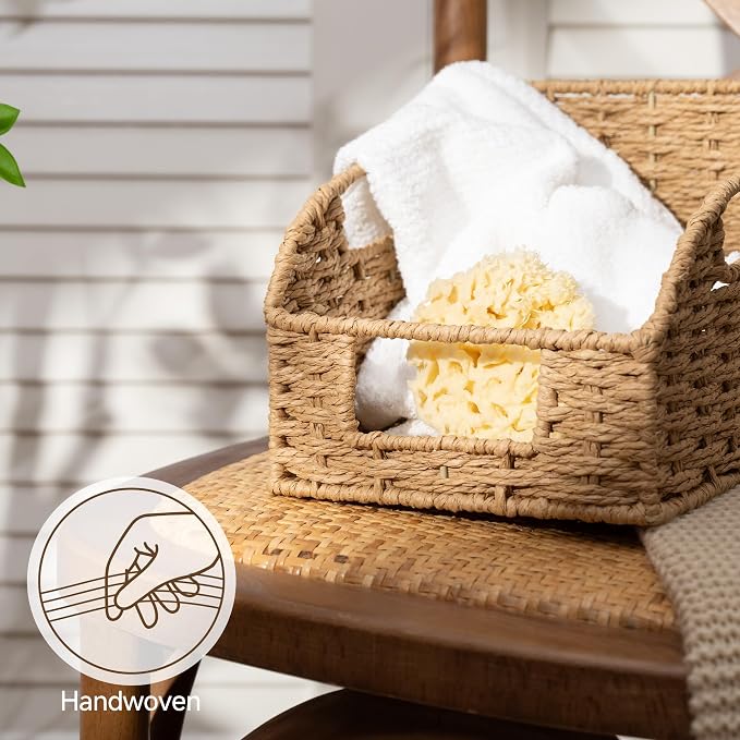 StorageWorks Paper Rope Shelf Baskets,Pantry Storage Baskets,Natural,3-Pack | Pantry Storage Baskets,Wicker Baskets with Handles,Handwoven Wicker Storage Baskets for Shelves,Pantry Organizers and Storage - Image 4