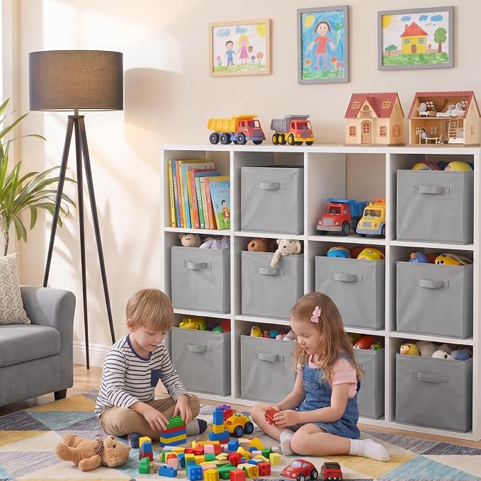 Cupic Cupid 10-Pack 11x11 Cube Storage Bins, Collapsible Storage Cubes, Gray - Image 7