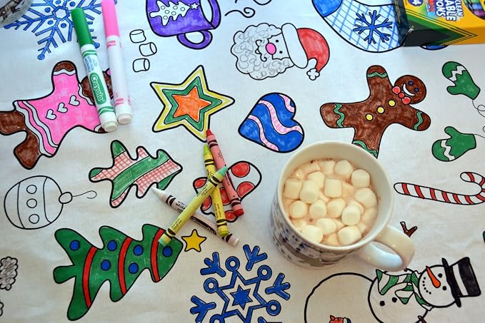 Holiday Design – Rectangle Tablecloth 60”X84” – Interactive Coloring Tablecloth for Kids – Poly/Cotton Fabric - Washable and Reusable – DIY Coloring Activity for Children and Adults - Image 7