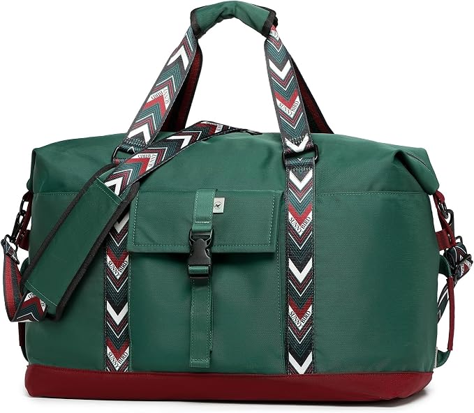 Duffel with Utility Pouch, 40L Weekender Overnight Bag with Shoe Compartment for Travel and Sports (Greenboho) by SUNNYBIRD