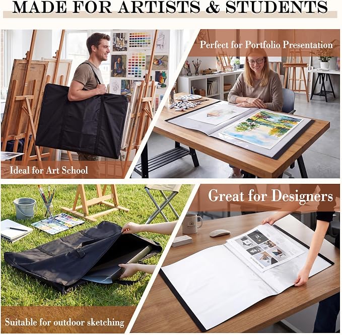 Lewtemi Art Portfolio Case Set, 18" x 24" Binder with 60 Pages Plastic Sleeves and 24" x 36" Waterproof Art Portfolio Tote Bag, Artwork Storage and Presentation for Students and Artists - Image 7