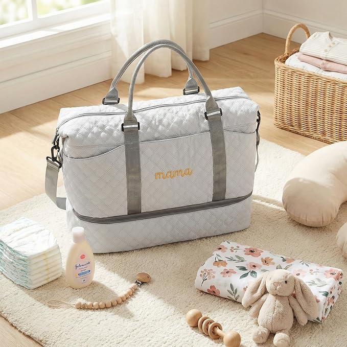 Dansydaisy Mama Hospital Bag for Women Labor Delivery,Gray | Travel Duffle Bag with Shoe Compartment and Toiletry Pouch Waterproof Weekender Bag for Women Pregnancy Overnight Gym Gift - Image 2