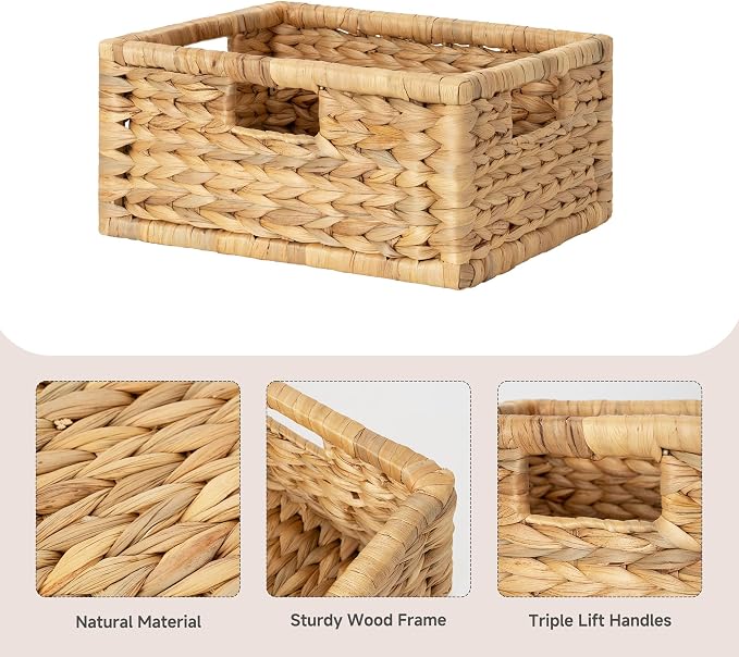 StorageWorks Wicker Basket for Organizing, Pantry Organizer Storage Basket | Wicker Storage Basket for Shelves, Wicker Baskets for Organizing, Water Hyacinth Woven Baskets, Basket Organizer for Shelf - Image 4