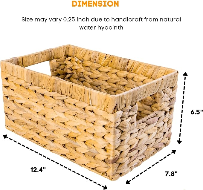 M4DECOR Set of 3 Rectangular Wicker Storage Baskets for Shelves | Water Hyacinth Storage Baskets, Pantry Baskets for Organizing, Handwoven Wicker Baskets for Storage - Image 2