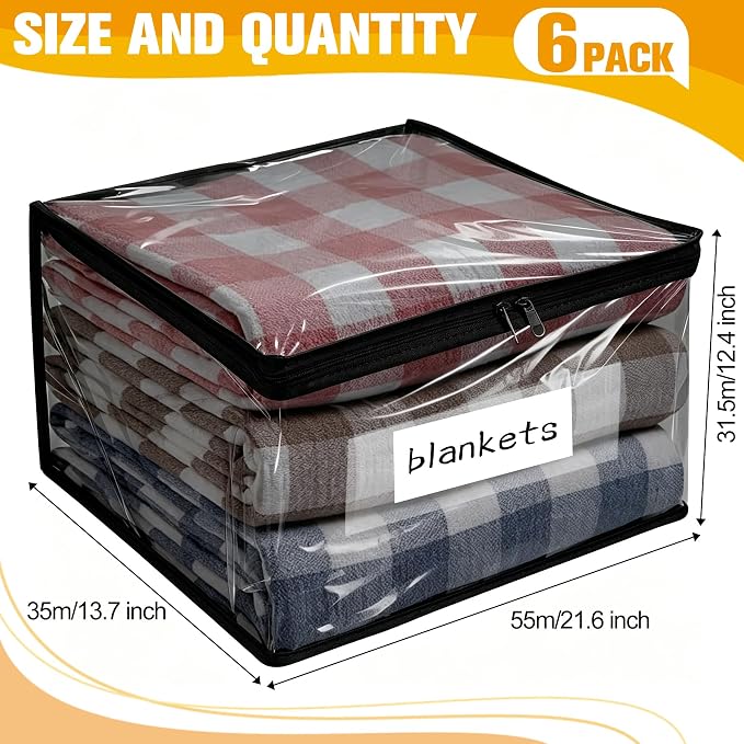 Plastic Storage Bags with Easy-Glide Zipper, Pack of 6, Durable Clear Vinyl Zippered Storage Bags for Clothes Sweaters Comforters Blankets Sheets Bedding (21.6 x 13.7 x 12.4 Inch, Transparent Black) - Image 2