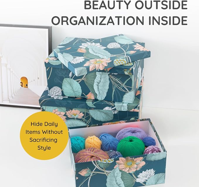 Soul & Lane - Enchanted Garden Decorative Storage Boxes with Lids, Set of 3 | Large Nesting Paperboard Storage Boxes for Keepsakes and Photos, Bold Dark Floral Containers for Home Decor - Image 4