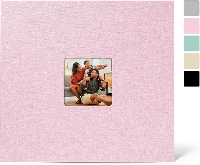 12x12 Inch Large 3 Ring Binder Scrapbook Photo Album, Linen Cover Scrap Book with 50 Plastic Sleeves 100 Pages 12 x 12 Scrapbooks White Pages for Wedding Baby Adventure Travel Women Kids (Pink) by LUOCCHI