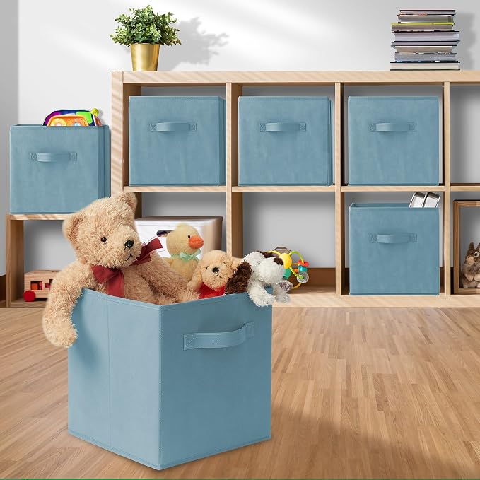 Casafield Set of 12 Collapsible Fabric Cube Storage Bins, Baby Blue - 11" Foldable Cloth Baskets for Shelves, Cubby Organizers & More - Image 5