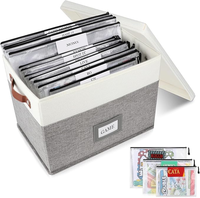 Board Game Organizer with 12pcs Zipper Bags and Writable Stickers, Storage with Lid for Office Supplies, Puzzles, Video Game, Craft Products by HLWGOG