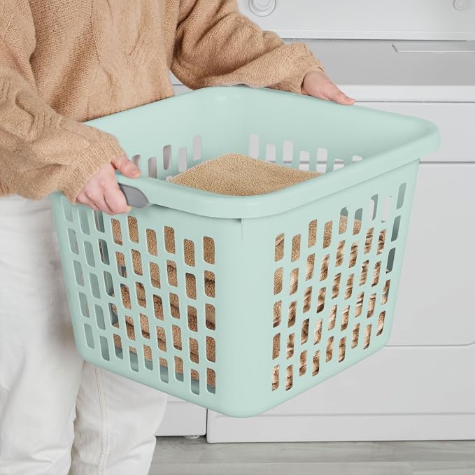 Sterilite Laundry Basket, Plastic Clothes Hamper, Large Square Bin with Comfort Grip Handles and Reinforced Rim, 1.5 Bushel Capacity, Mint, 18 Pack - Image 4