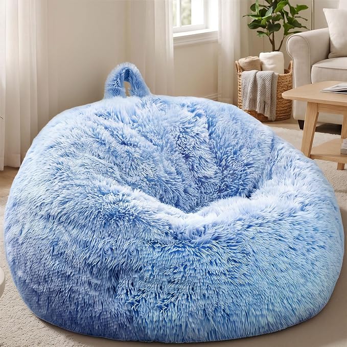 Stuffed Animal Storage Bean Bag Chair Cover, Soft Bean Bag Cover | Fluffy Faux Fur Stuffed Animal Storage Chair, Non-Slip Bottom, Fill with Plush Toys or Blankets, for Kids Teens Adults Girls by AZHCHKE