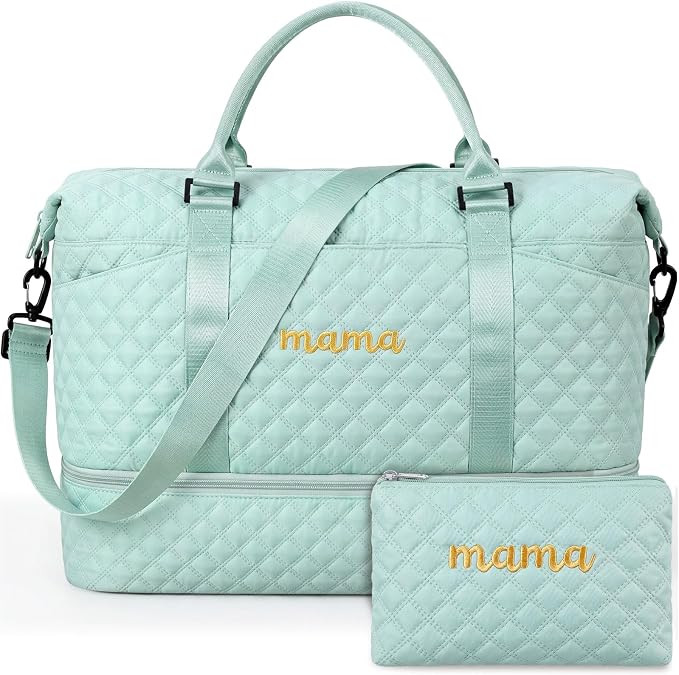 Dansydaisy Mama Hospital Bag for Women Labor Delivery,Green | Travel Duffle Bag with Shoe Compartment and Toiletry Pouch Waterproof Weekender Bag for Women Pregnancy Overnight Gym Gift by Dansydaisy