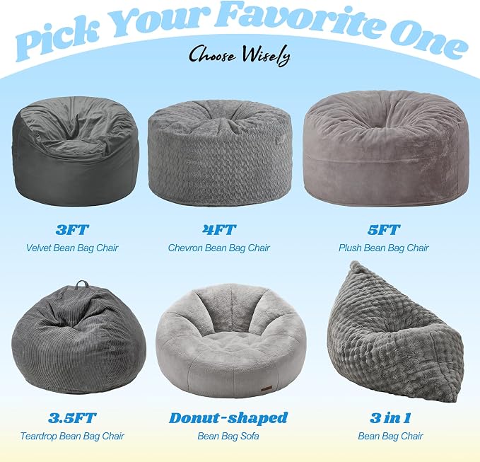 Hobestluk Adult Bean Bag Chair 3 in 1 Convertible Large Bean Bag Sofa | Bubble Grey,Machine Washable,Removable Cover,Easy Convert And Install, Oversied Floor Bed,For Livingroom Bedroom - Image 9