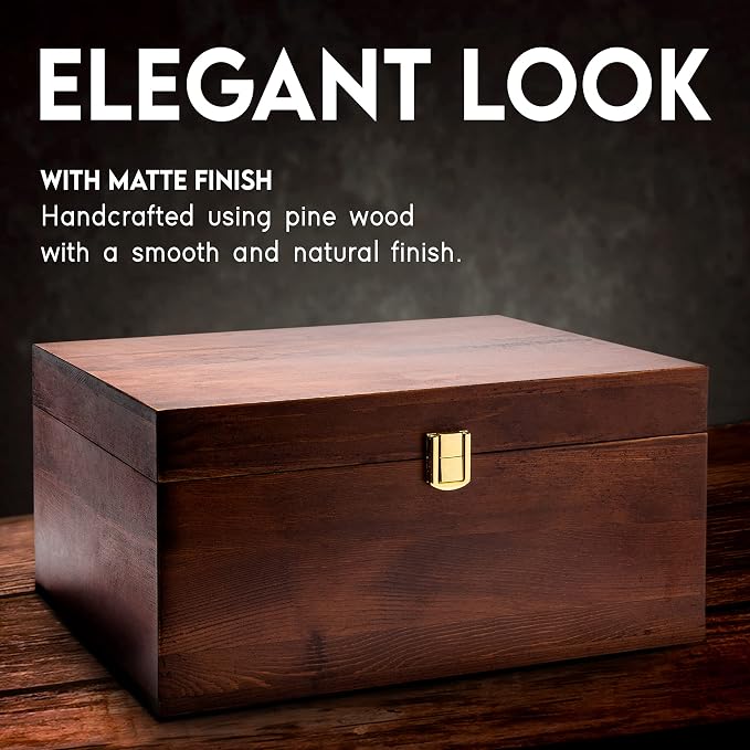 Large Wooden Storage Memory Gift Box with Hinged Lid (Chocolate Brown) - Image 5