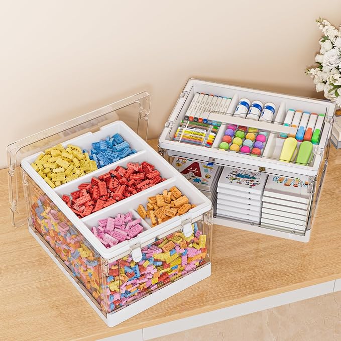 24QT 2Packs Clear Craft Organizers and Storage with Trays | Art Supply Organizer and Storage, Craft Storage Box with Lid for Beads, Markers, Coloring Books, Sewing, Playdoh and Tools - Image 2