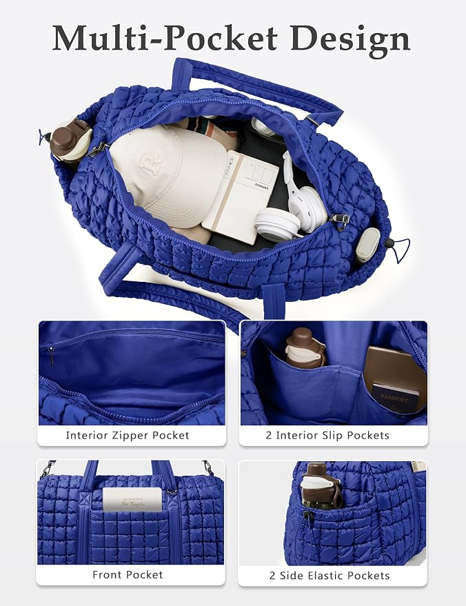 Quilted Travel Duffle Bag Puffer Weekender Bag Overnight Bag Duffel Gym Bag | Medium Soft Puffy Carry-On for Women, Large Lightweight Personal Item Travel Bag for Trips Business Sport Airplane Hospital - Image 3