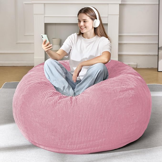 3FT Bean Bag Chair for Adults,3' Big Teardrop Beanbag with Filler | Beanbag Chair with Memory Foam Filled,Bean Bags with Handy Handle&Machine Washable Cover for Living Room,Bedroom-Light Pink - Image 3