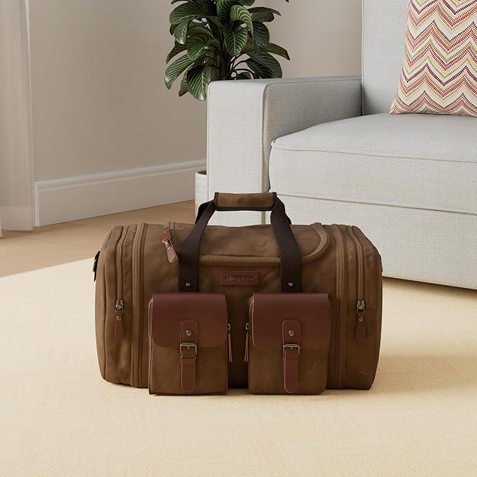 Wildroad Waxed Canvas Duffle Bag - 50L Weekender Overnight Travel Bag | Gifts for Men, Holiday Birthday Gift for Dad, Husband & Partner, Carry-on Size - Image 2