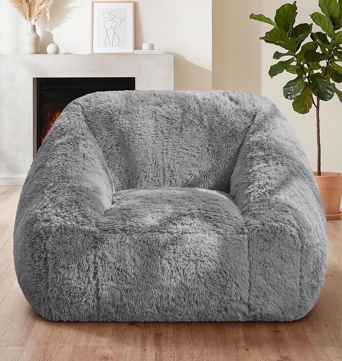Hobestluk Bean Bag Chair Plush Cozy Chair Armrest Living Room Adult Grey | Memory Foam Filled Oversized Large Cozy Comfy Plush Chair Lazy Sofa Living Room Bedroom Dorm Reading Gaming Washable cover by YourHomeDeservesMore