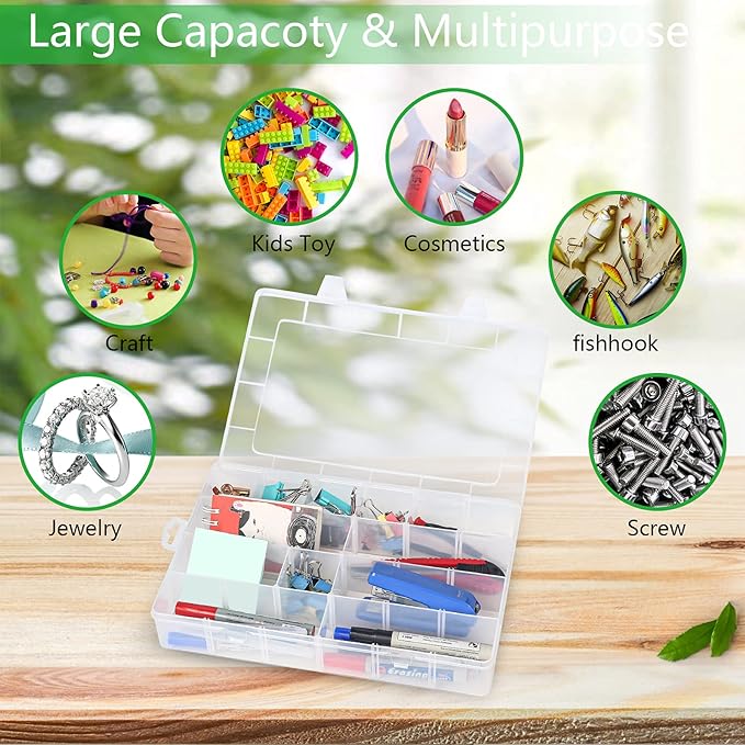 Gbivbe Large 24 Grids Plastic Organizer Box Adjustable Dividers,Clear Storage Box for Jewelry, Art DIY Crafts, Washi Tapes, Beads and Small Parts(2 Pack) - Image 6