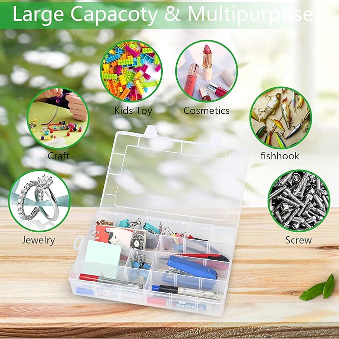 Gbivbe Large 24 Grids Plastic Organizer Box Adjustable Dividers,Clear Storage Box for Jewelry, Art DIY Crafts, Washi Tapes, Beads and Small Parts - Image 4