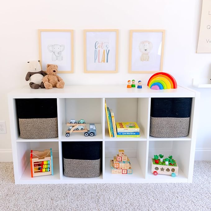 NaturalCozy 13x15x13 Kallax Storage Cubes Bins, 3 Pack | Cotton Rope Cube Storage Bin Woven Baskets for Organizing | Kallax Insert Storage Baskets for Shelves Organizer, Kids Toy, Closet Baby Nursery - Image 3