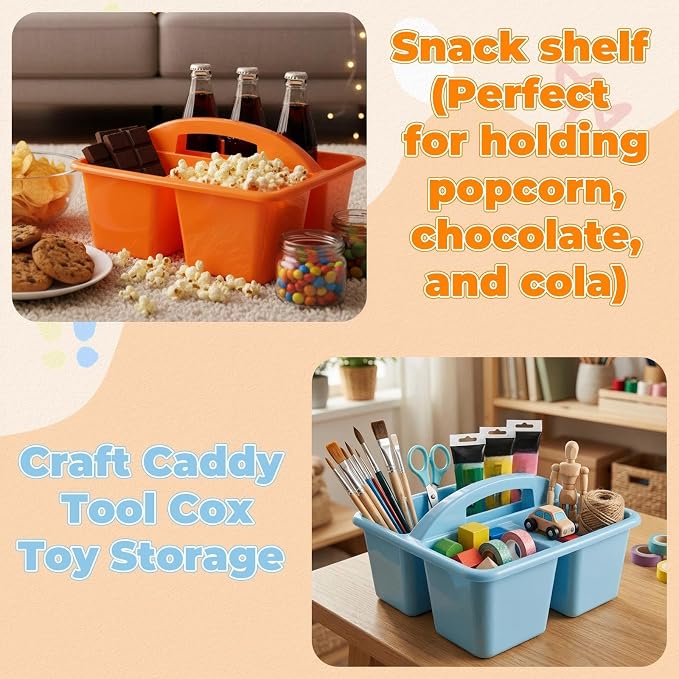 Kathfly 4 Pack Classroom Caddy Organizer with Handle, Plastic Art Craft Cleaning Caddy Bulk, Small Multipurpose Supply Organization Storage Basket for Table Desk Office Pencil Teacher (Blue Orange) - Image 7