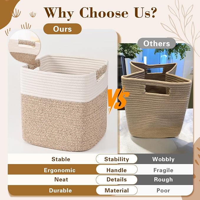 12 Inch Storage Cubes, 3 Pack Cube Storage Bins for Organizing, Cotton Rope Woven Baskets for Shelves, Bathroom, Kids Room, Closets, Baby Nursery - Image 5