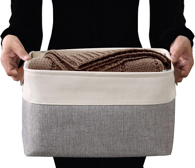 DECOMOMO Storage Bins, Extra Large Fabric Storage Baskets for Shelves 3Pack | 15.8 x 12.5 x 10 inches Decorative Linen Closet Organizers (Grey & White) - Image 6