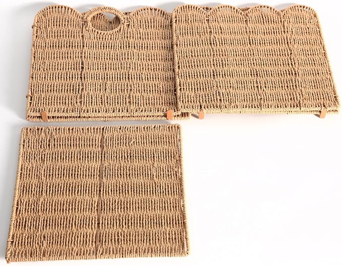 Scalloped Wicker Storage Cubes Basket, 12”x12“ Heavy Duty Paper rope/Hyacinth/Seagrass Baskets for Shelves, Foldable Natural Boho Square Bins (Paper Rope&12 x 12 x 12in&4-Pack) - Image 7
