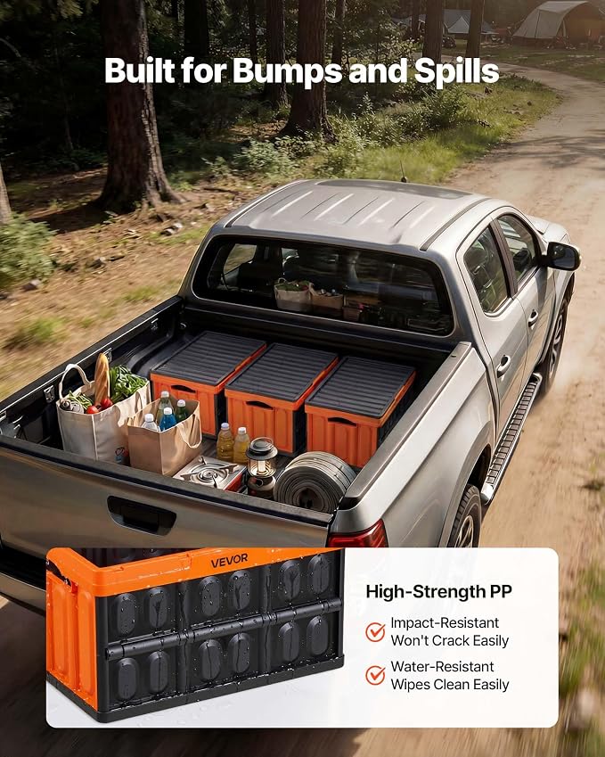 VEVOR Plastic Collapsible Storage Bins with Lids, 45L 3Packs, Stackable Folding Storage Crates with Handles, Holds 44 lbs Per Bin, Heavy Duty Containers, Space-Saving Baskets, for Home Organizing - Image 6