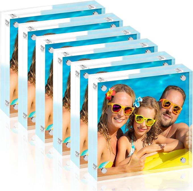 4x4 Acrylic Picture Frame Set of 6, 20mm Thick, Tabletop Display | Double-Sided Transparent Magnetic Frameless Photo Frame, for Photos, Fits Home, Office by WelcometoFisnish