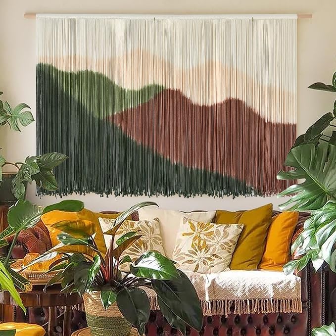 Macrame Wall Hanging Mountain Landscape Boho Wall Art Large Decor 57"W*35"L | Home Office Decor, Entryway Wall Art, Hallway Accent, Nursery Decoration, College Dorm Style, Housewarming Gift - Image 3