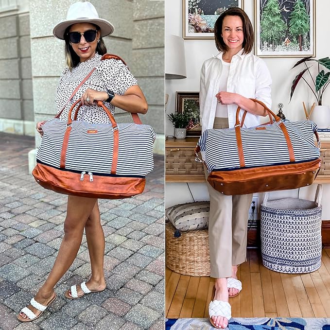 Weekender Bags for Women, 21" Travel Duffle Bag with Shoe Compartment | 3PCS Carry On Overnight Large Duffel Bag with Crossbody Bag and Toiletry Bag for Weekend Travel Gym Hospital Business Trip - Image 3