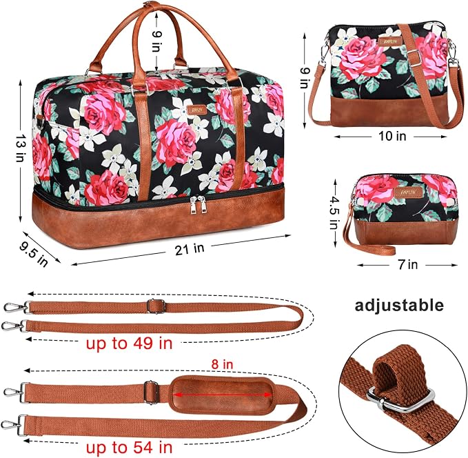 Weekender Bags for Women, 21" Travel Duffle Bag with Shoe Compartment | 3PCS Carry On Overnight Large Duffel Bag with Crossbody Bag and Toiletry Bag for Weekend Travel Gym Hospital Business Trip - Image 6