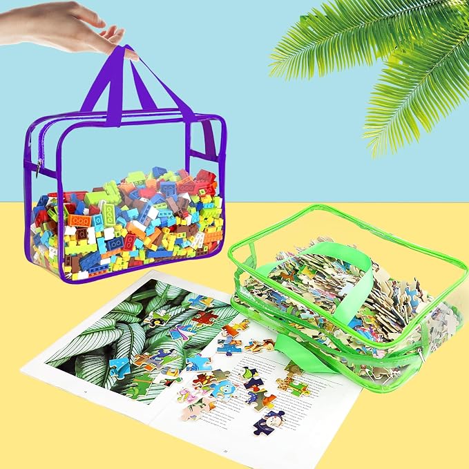 6 Packs Large Toy Storage Bags with Labels, Reusable Clear PVC Board Game Storage, Travel Waterproof Organizer Bags with Zipper for Building Blocks, Puzzle, Kids Books（6 Colors） - Image 4