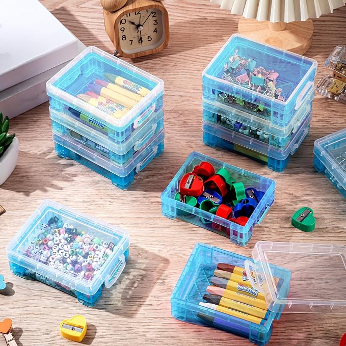 Suzile 40 Pcs Plastic Crayon Boxes Holds 24 Crayon with Snap Lid Storage Container Clear Stackable Case for School Office Classroom Supplies Pen Pencil Craft(Blue) - Image 4