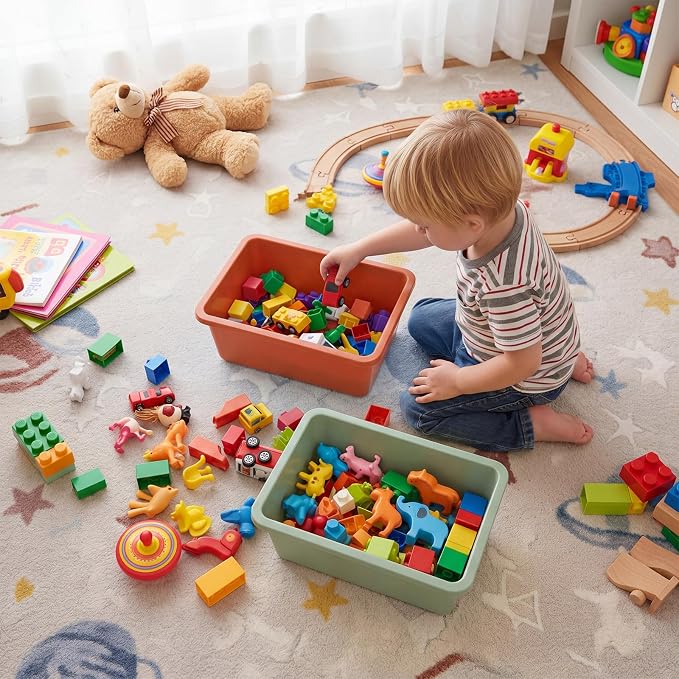 Outus 36 Pack Book Bins for Classroom Library Bulk Plastic Cubby Storage Bins Small Toy Organizer Containers with Self Adhesive Label for Kids Students Teachers School Office Home(Morandi Color) - Image 6