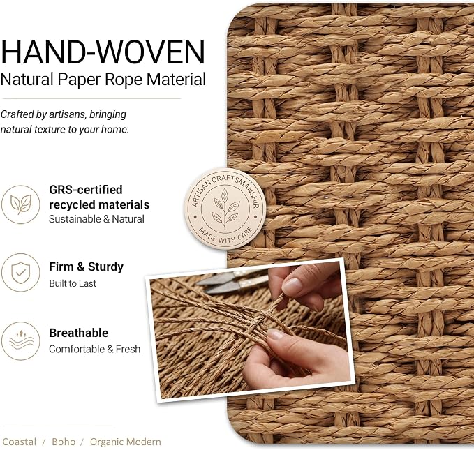 Pantry Organizers, Handwoven Large Wicker Baskets for Shelves & Kitchen, Labeled Storage Baskets for Organizing with Handles - Paper Storage Bins for Shelves, 3 Pack, Natural - Image 2